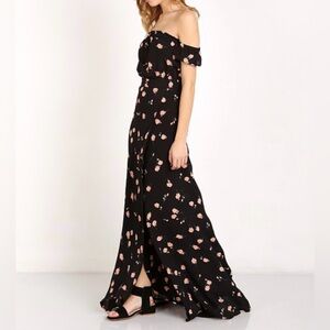 Flynn Skye Black Floral Tube Top/Off-Shoulder Maxi Dress Size XS